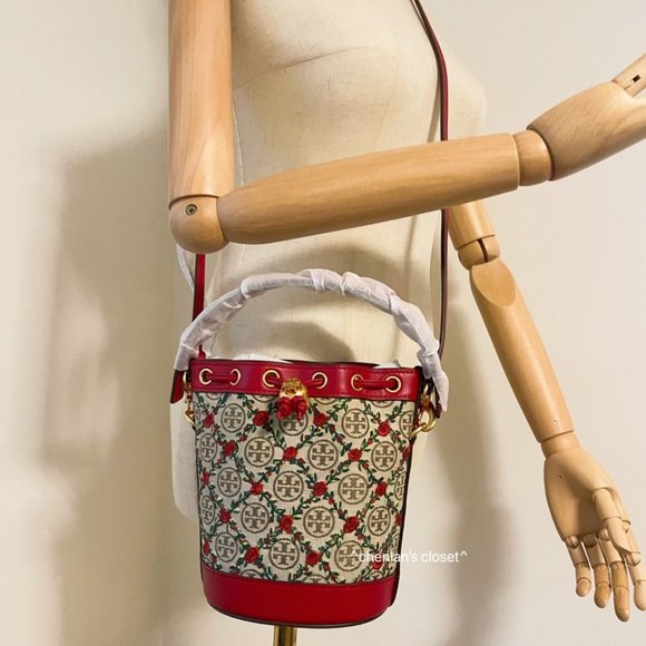 🔥NeW! $498 Tory Burch T Monogram Mini Embroidered Bucket Bag 87062 - Picture 7 of 15